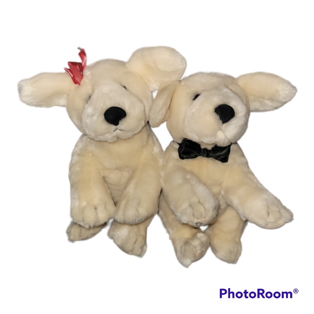 Set of 2 Vintage 2002 Victoria's Secret Spike & Lily Puppy Dog Plush VS  9" each